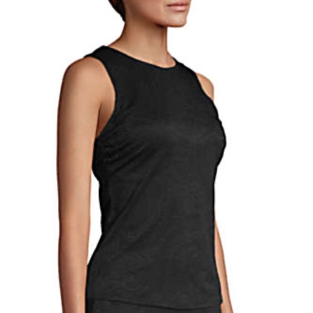 Land’s End Textured high neckSPF 50 tankini top swimsuit top black soft cup 8 - Picture 3 of 7